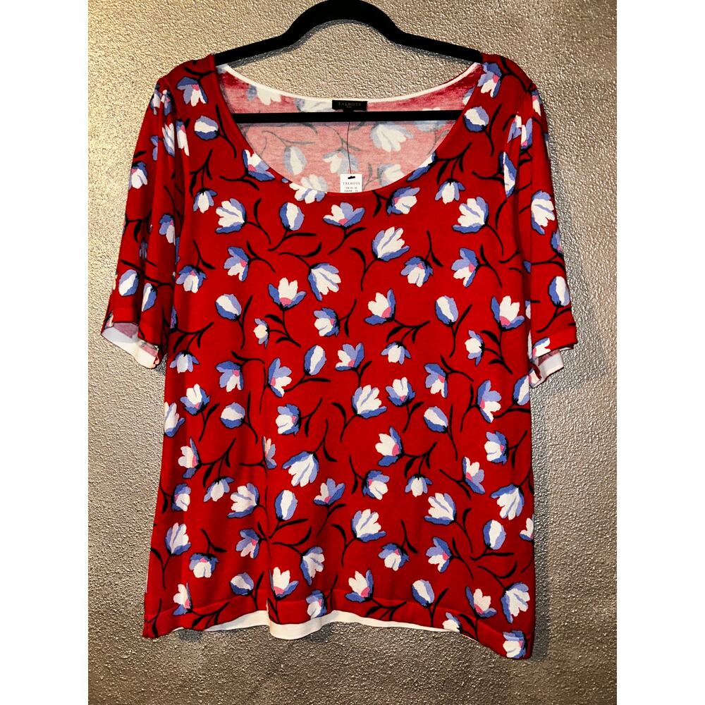 Talbots Plus  X  Red Short Sleeve  Floral  Sweater  X  NWT